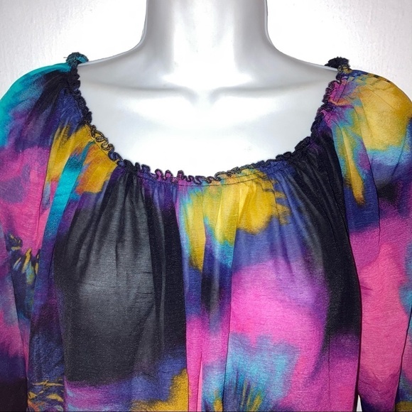 Worthington Sheer Multicolored Top M - Picture 2 of 5